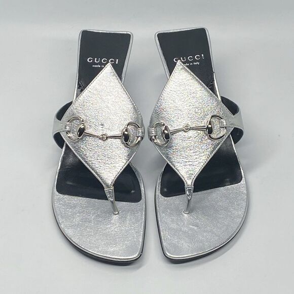 Gucci Horsebit Metallic Leather Thong Sandals size 38 - Picture 1 of 16